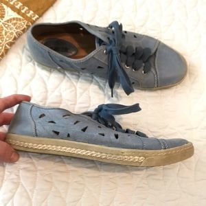 Earth Pomelo Blue Leather Tennis Shoes